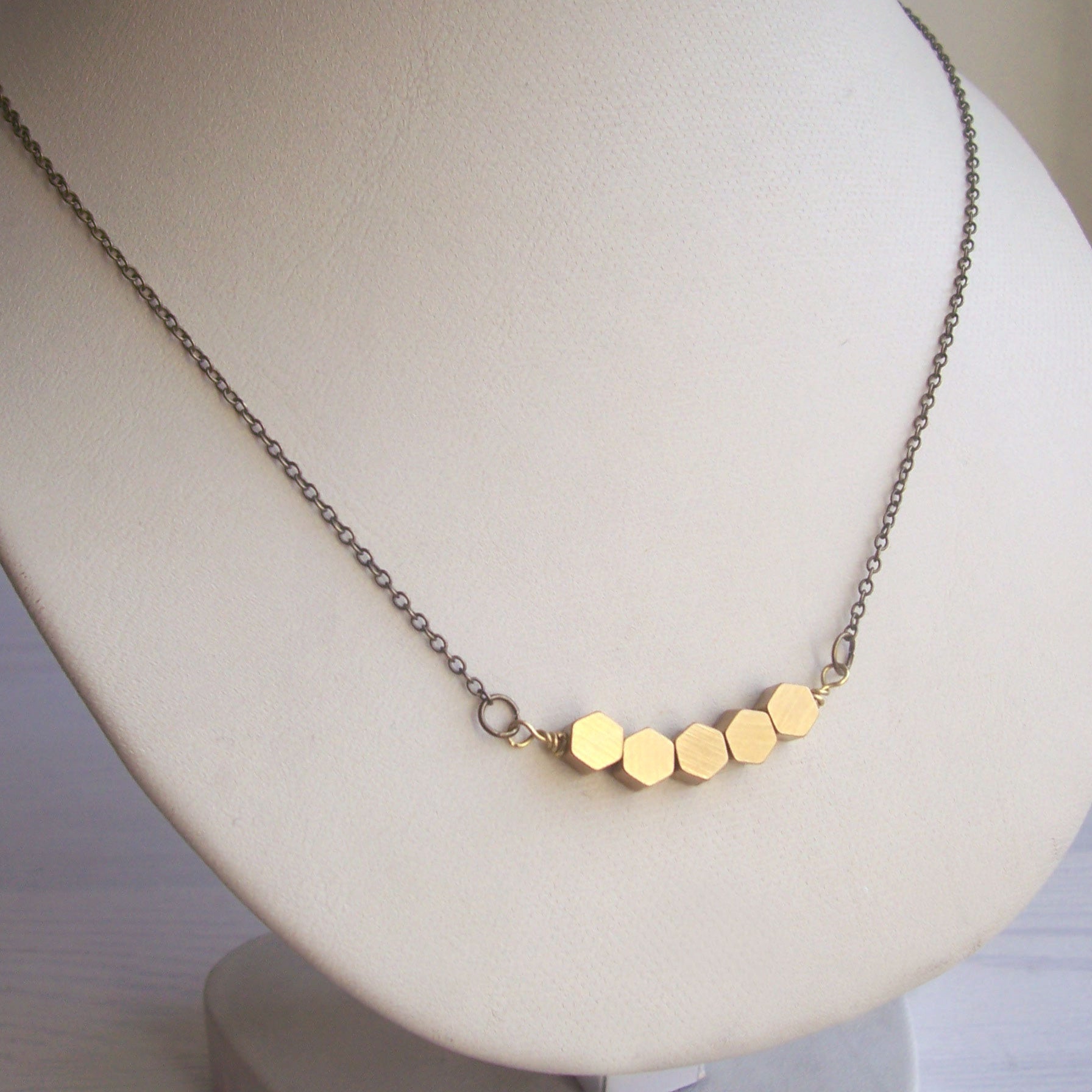 Gold Hexagon Row Necklace - The Magpie's Daughter