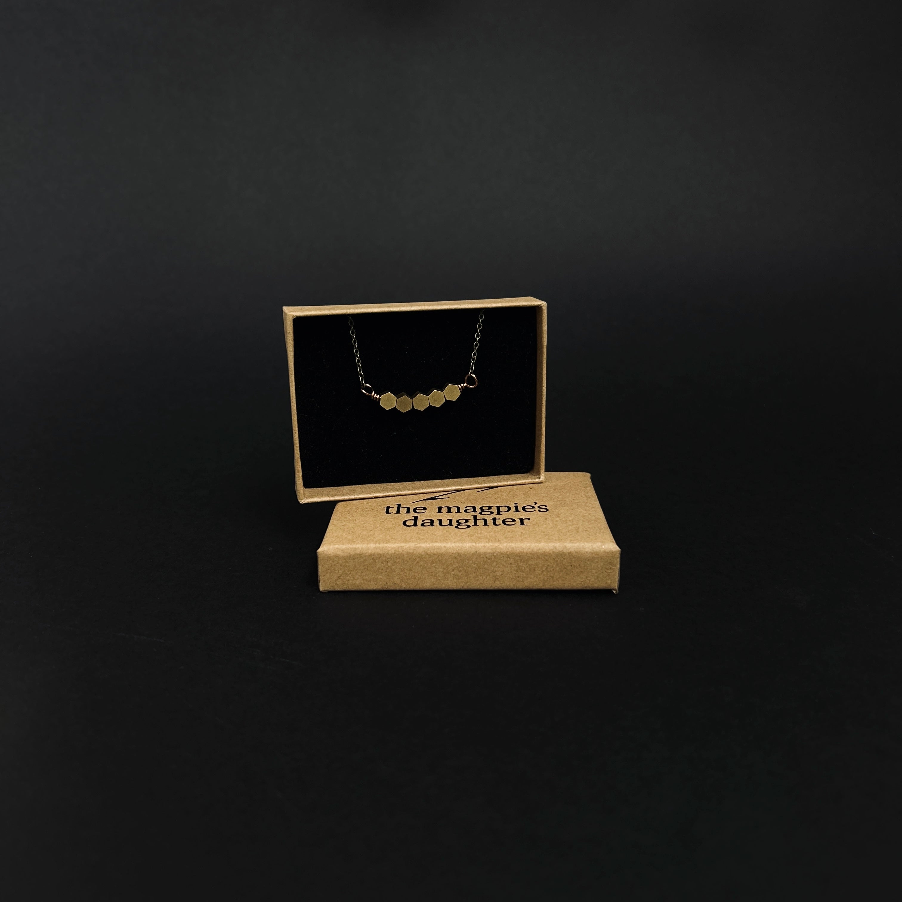 Gold Hexagon Row Necklace - The Magpie's Daughter