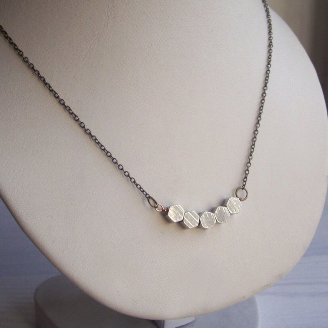 Silver Hexagon Row Necklace - The Magpie's Daughter