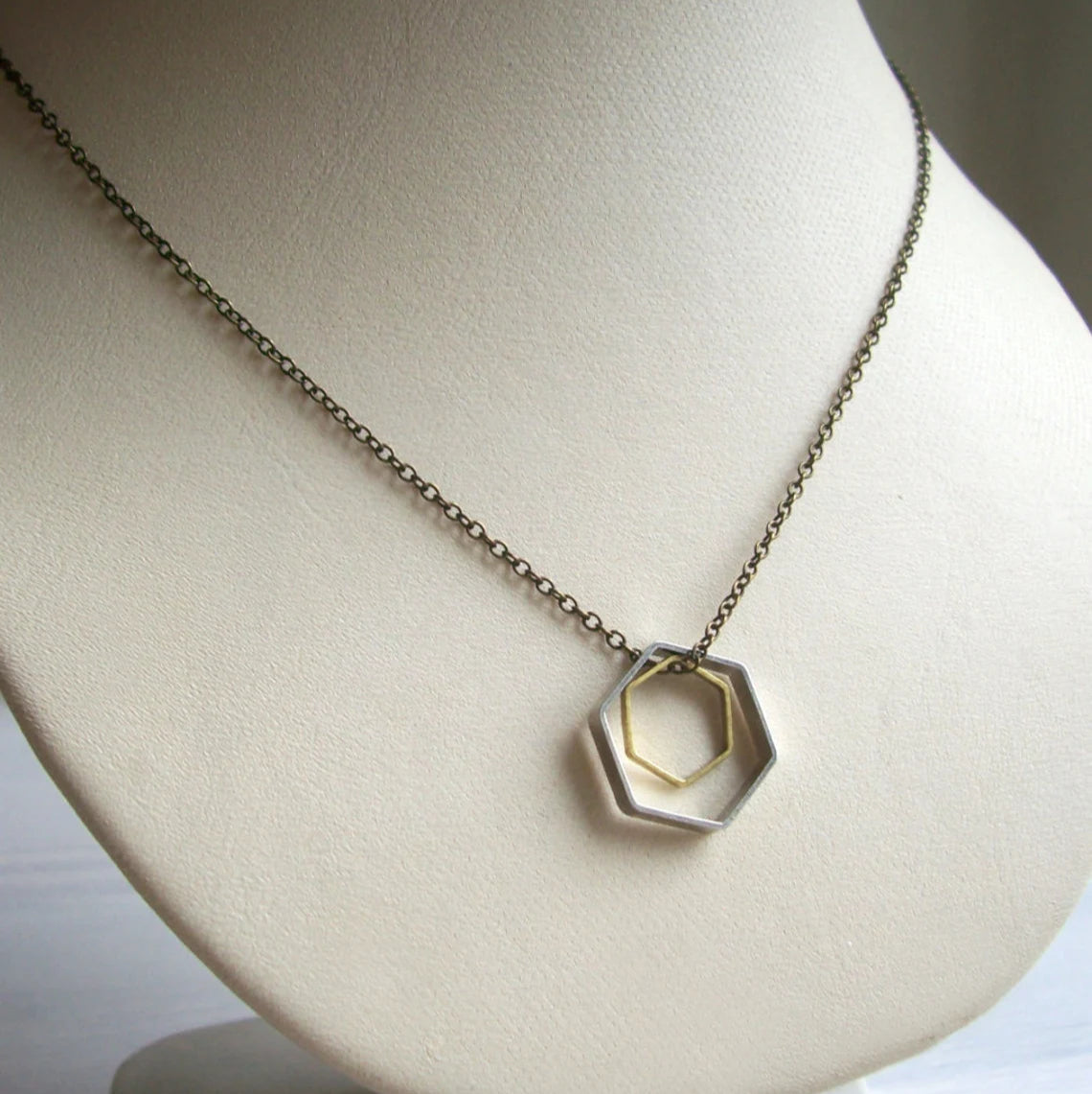 Double Hexagon Charm Necklace - The Magpie's Daughter