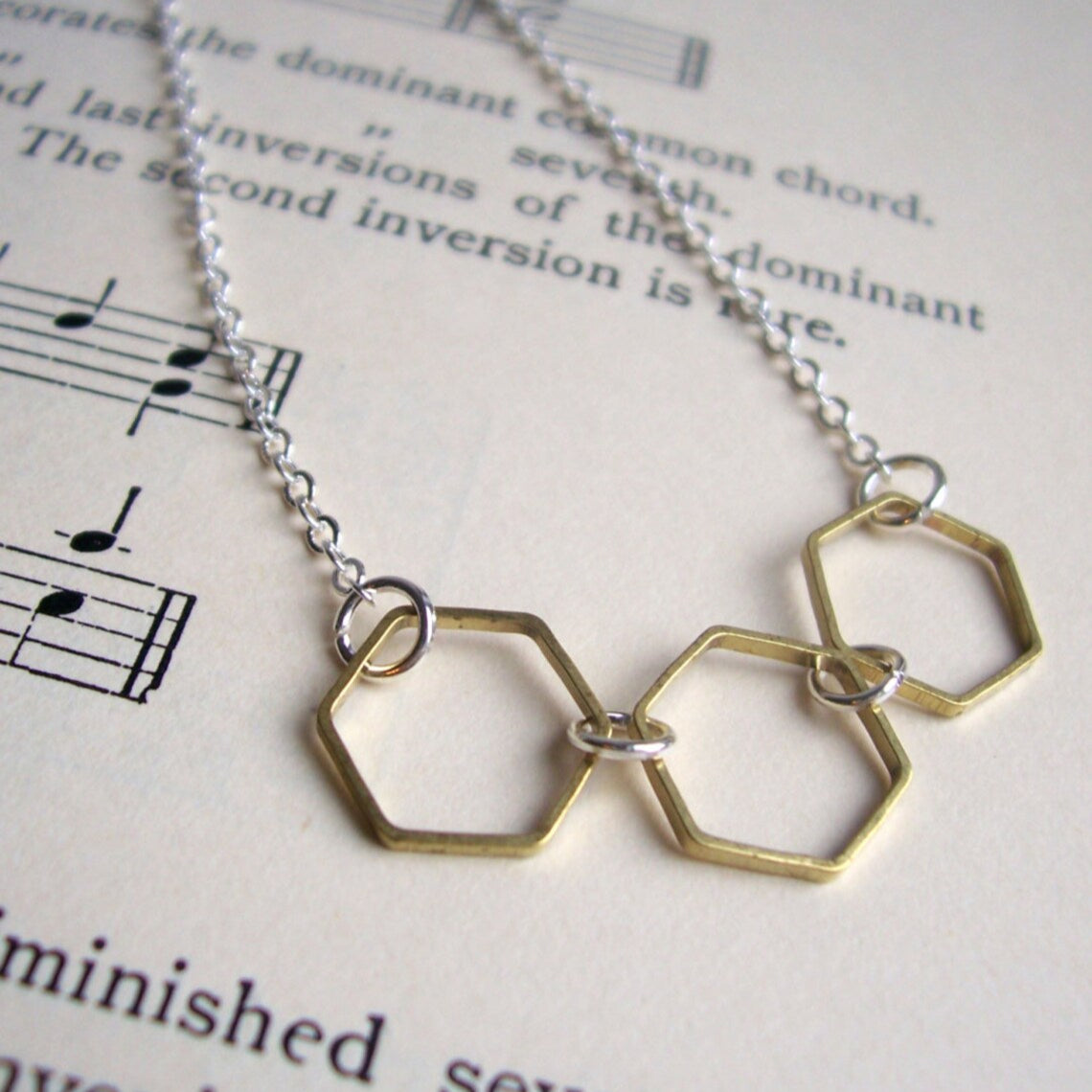 Gold and Silver Chain Hexagon Necklace - The Magpie's Daughter