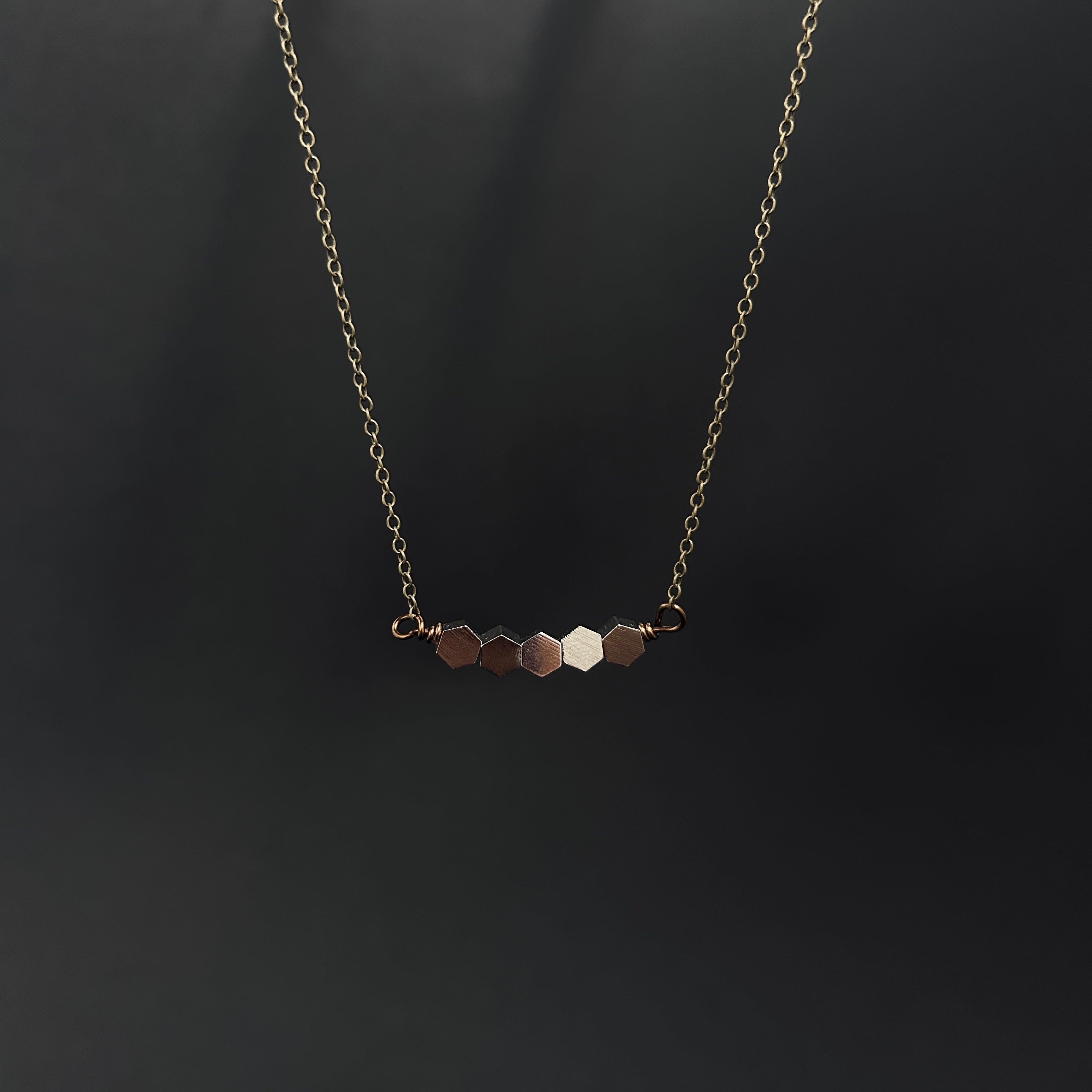 Silver Hexagon Row Necklace - The Magpie's Daughter