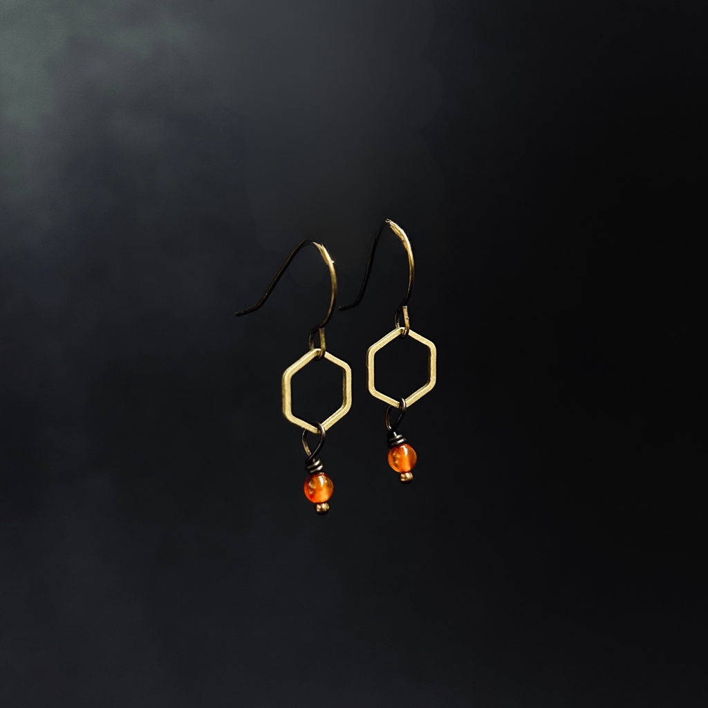 Gold Hexagon Carnelian Charm Earrings - The Magpie's Daughter