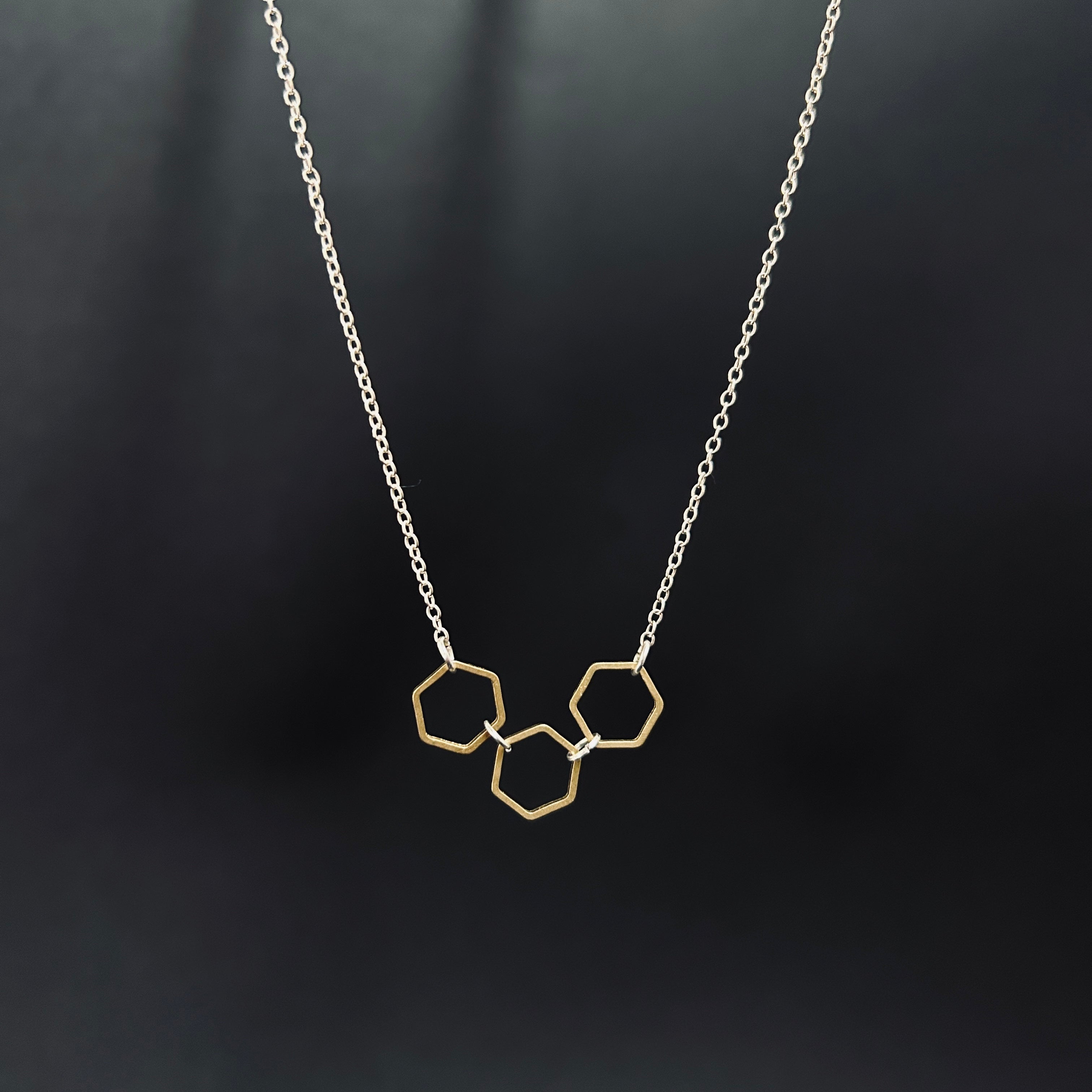 Gold and Silver Chain Hexagon Necklace - The Magpie's Daughter