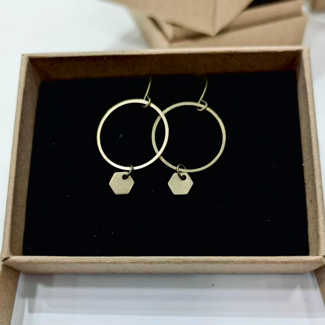 Gold Hoops with Hexagon Charms - The Magpie's Daughter