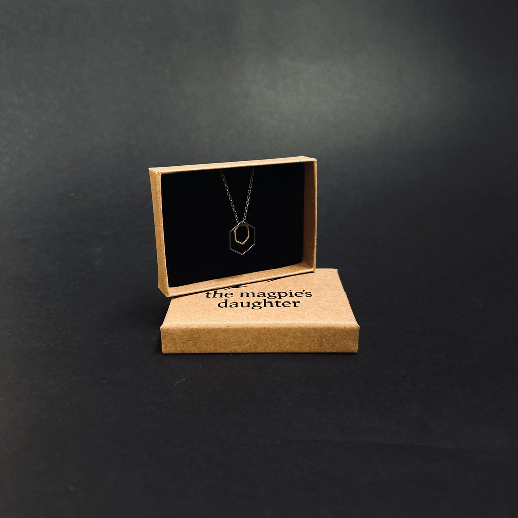Double Hexagon Charm Necklace on Bronze - The Magpie's Daughter