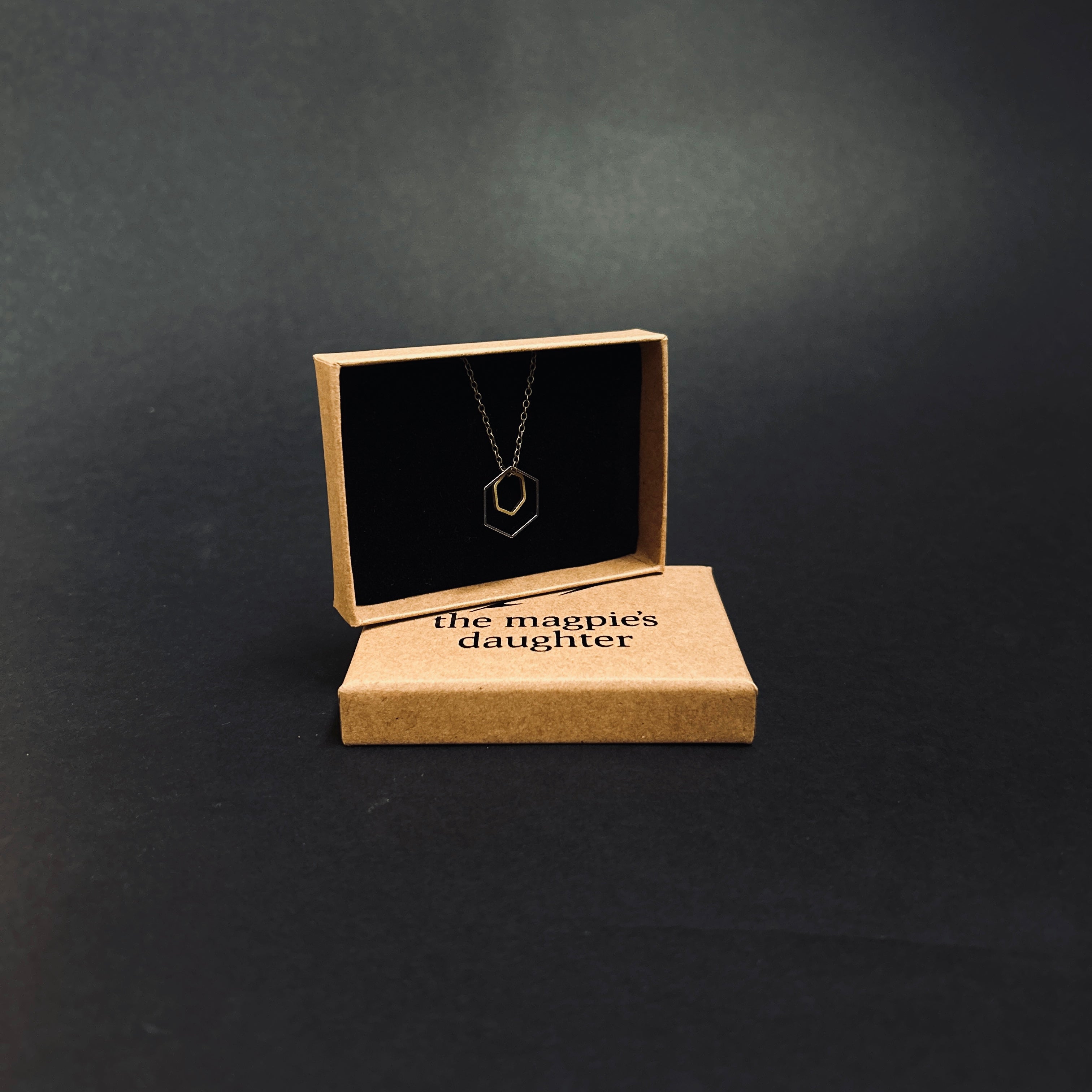 Double Hexagon Charm Necklace on Bronze - The Magpie's Daughter