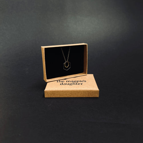 Double Hexagon Charm Necklace on Bronze - The Magpie's Daughter