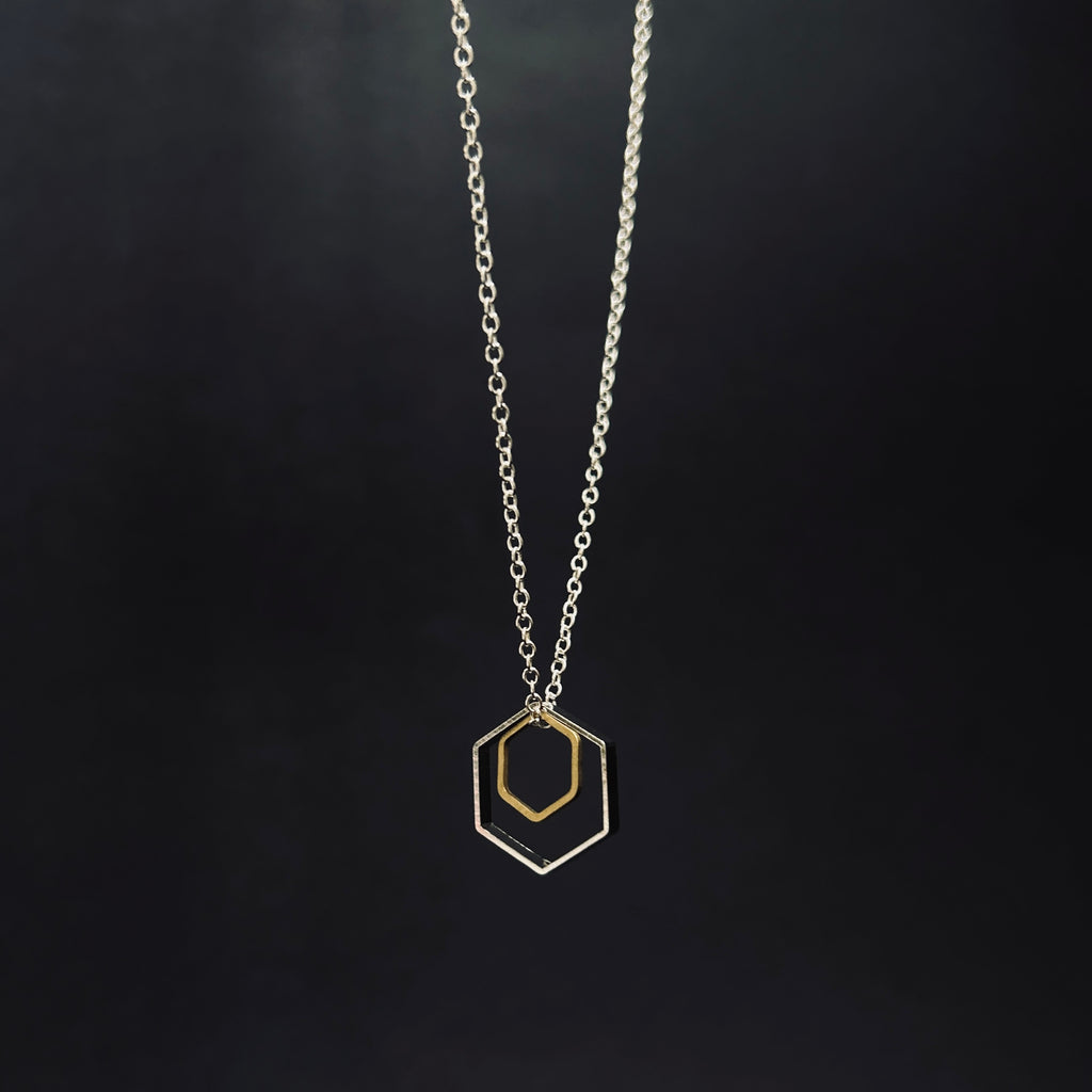 Double Hexagon Charm Necklace on Silver - The Magpie's Daughter