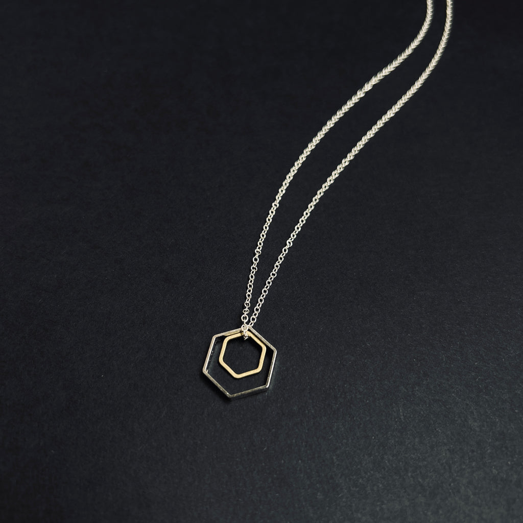 Double Hexagon Charm Necklace on Silver - The Magpie's Daughter