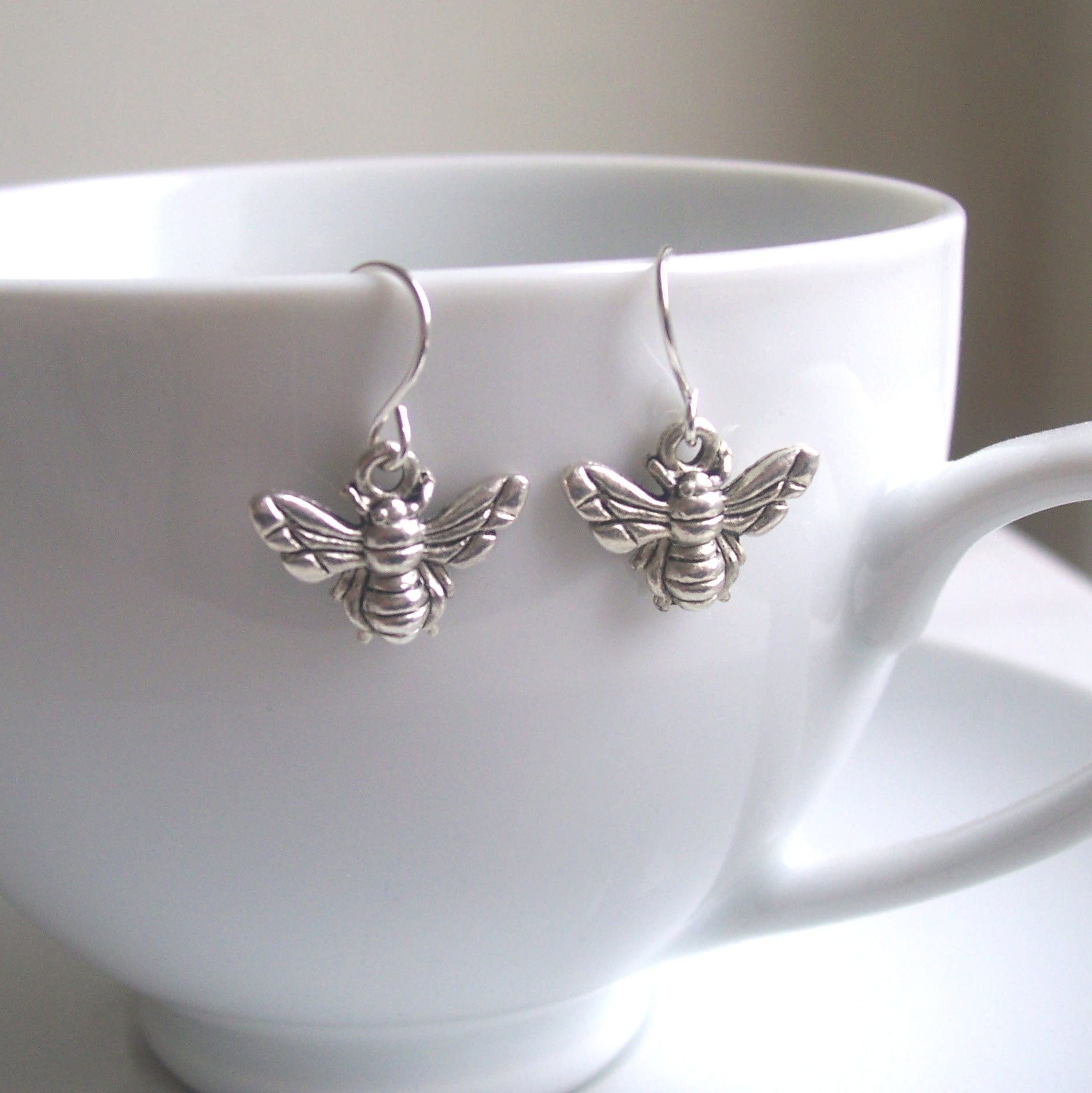 Petite Silver Bee Charm Earrings - The Magpie's Daughter
