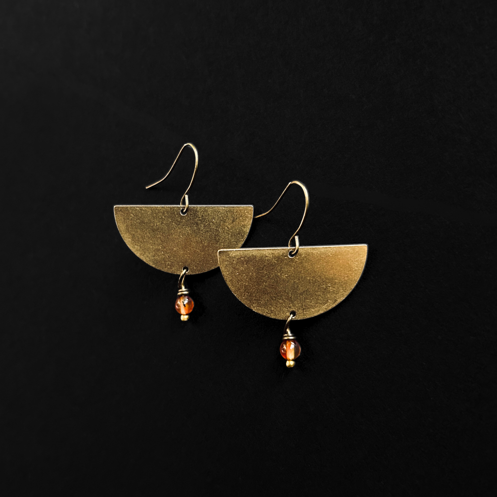 Carnelian & Brass Harvest Moon Earrings - The Magpie’s Daughter