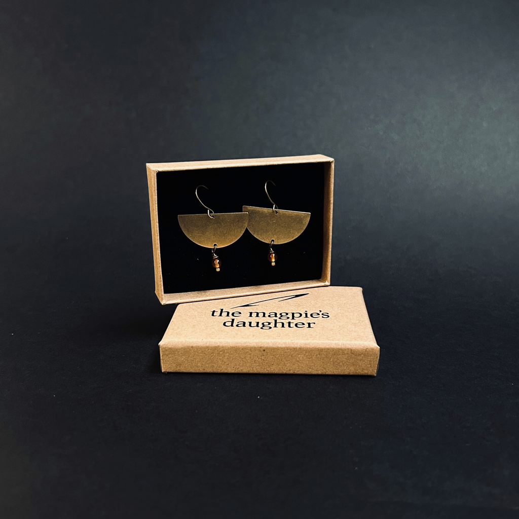 Carnelian & Brass Harvest Moon Earrings - The Magpie’s Daughter