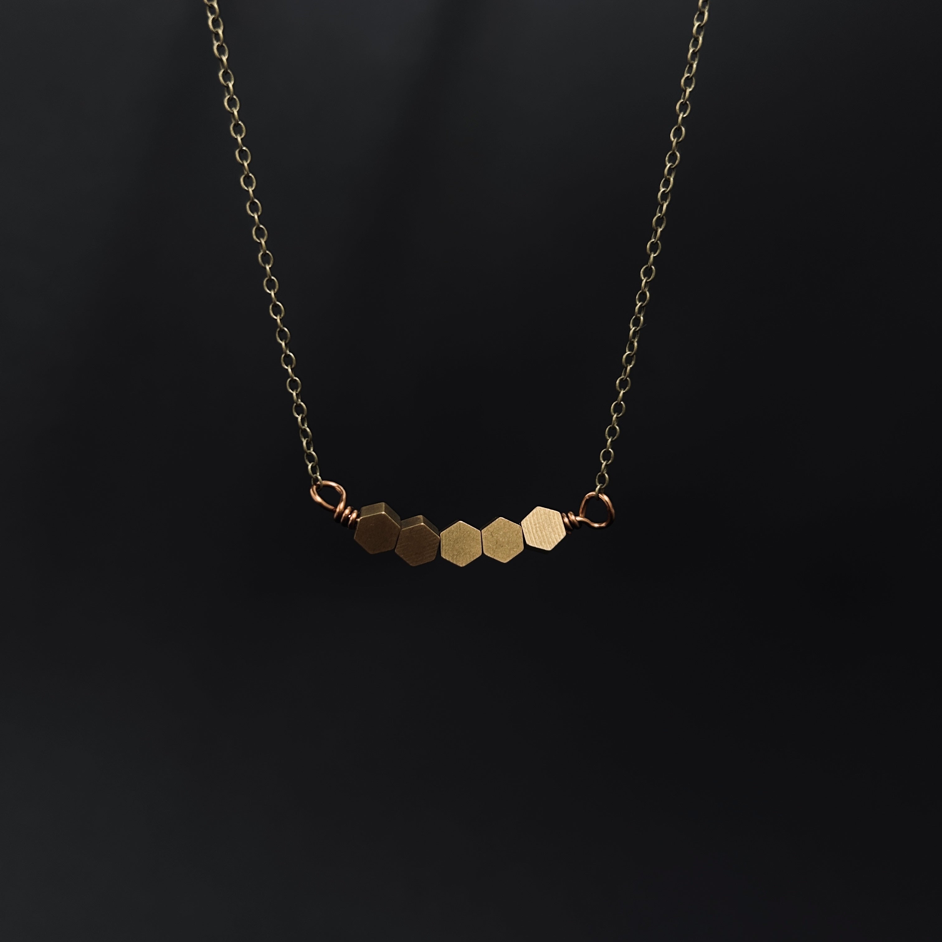 Gold Hexagon Row Necklace - The Magpie's Daughter