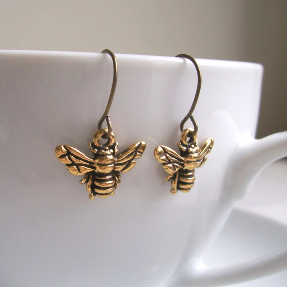 Petite Gold Bee Charm Earrings - The Magpie's Daughter