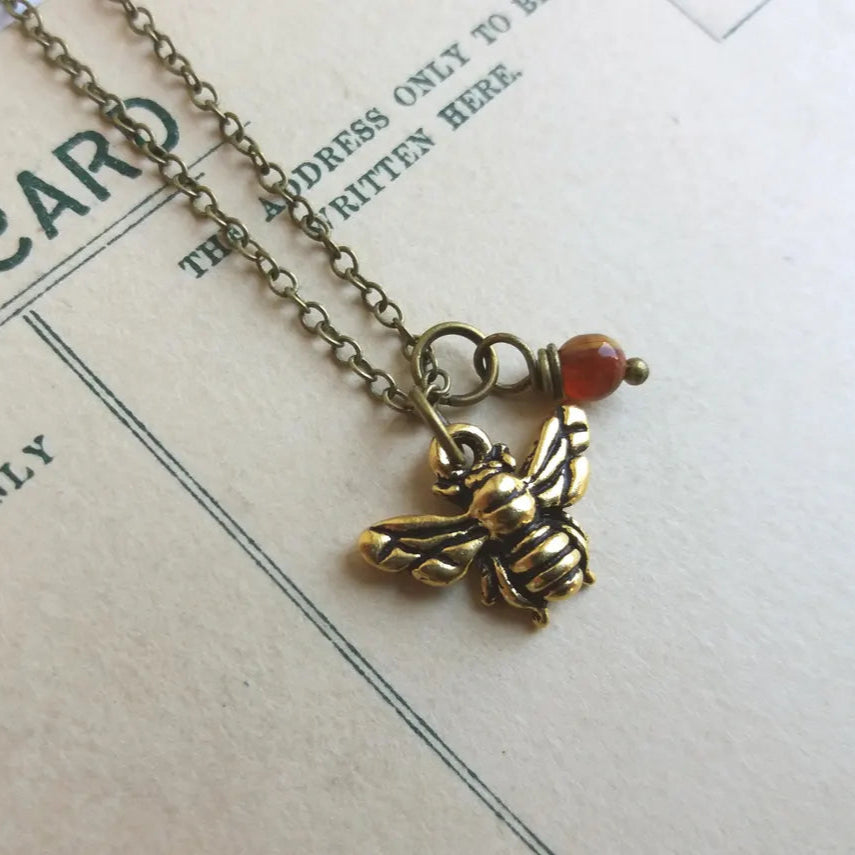 Petite Gold Bee Charm Necklace - The Magpie's Daughter