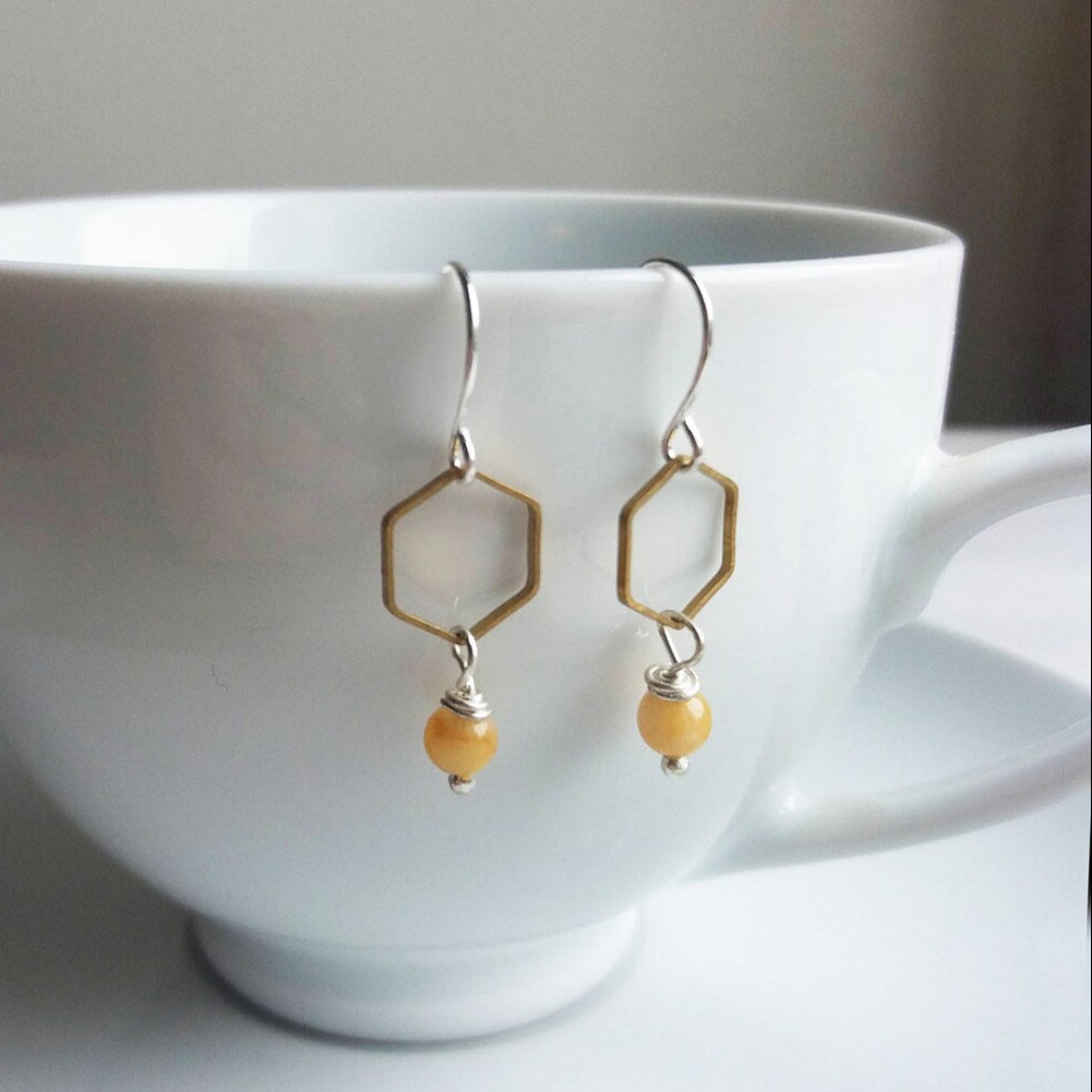Gold Hexagon Jade Charm Earrings - The Magpie's Daughter