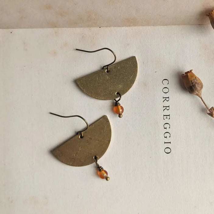 Carnelian & Brass Harvest Moon Earrings - The Magpie’s Daughter
