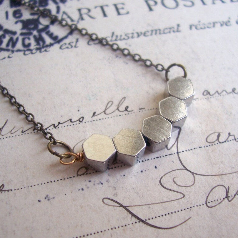 Silver Hexagon Row Necklace - The Magpie's Daughter