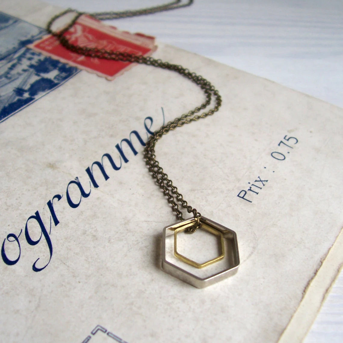 Double Hexagon Charm Necklace - The Magpie's Daughter