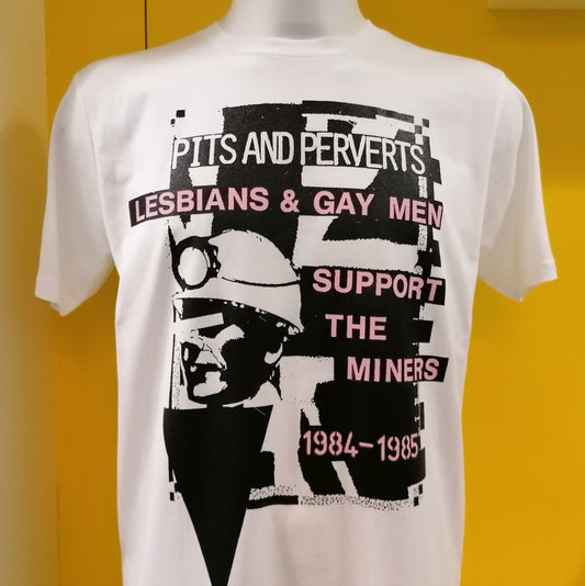 Pits and Perverts: Lesbians & Gay Men Support the Miners 1984-1985 t-shirt | Image courtesy of People's History Museum shop
